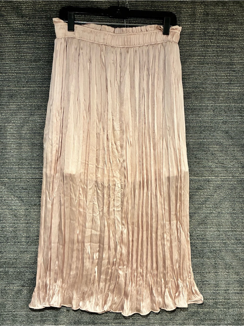 Topshop Pleated Crushed Satin Pink Midi Skirt - Blush Pink Sz 12